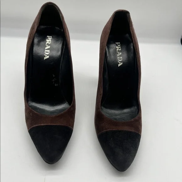 Prada Suede Stack Heel Two Tone Pump Sz 36 - Picture 6 of 6